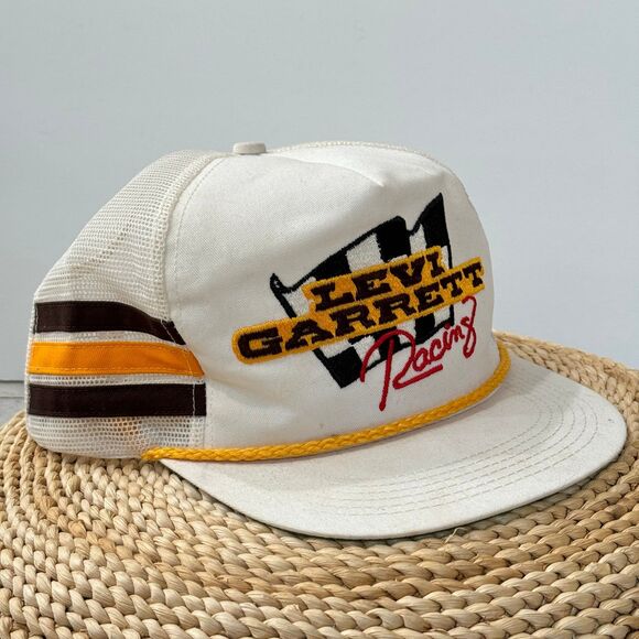 Vintage Levi Garrett Racing Three Stripe Trucker Snapback Hat - Picture 2 of 7